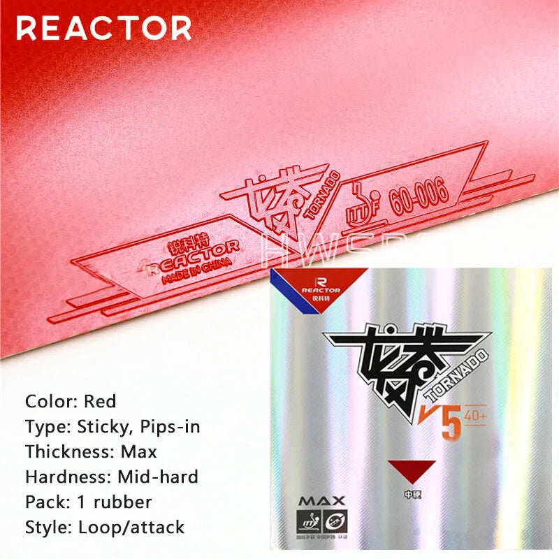 REACTOR Tornada V5 Table Tennis Rubber Sticky Loop Attack Ping Pong Rubber Medium Hard with Max Internal Energy Sponge