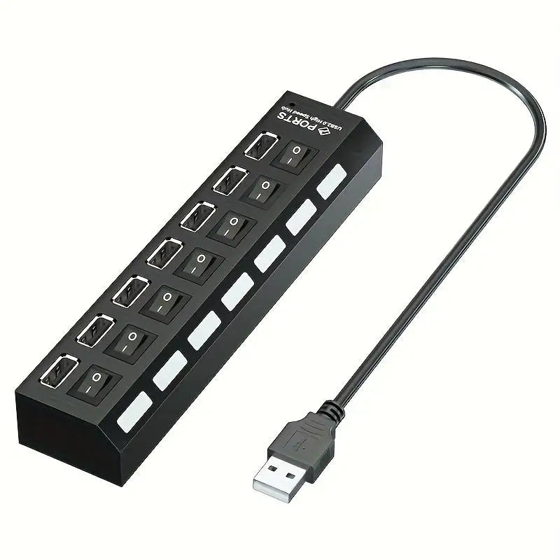 USB 2.0 Hub Multi Port USB Splitter High Speed Hub Use Power Adapter 4/7 Ports Multiple Expander Led Switch Lamp Hub For Laptop - ALPENZO