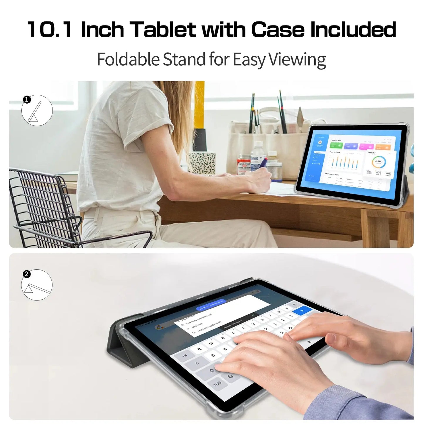 VASOUN Android 14 Tablet 10.1", 12GB(6+6 Expand) RAM, 128GB ROM, Octa Core, Dual SIM 4G Unlocked With 2.4G/5G WiFi GPS - ALPENZO