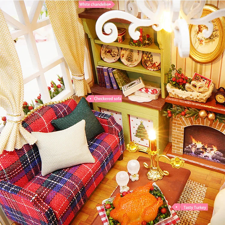 Kitten Mini Wooden Doll House Model Building Kits Toy Home Kit Creative Room Bedroom Decoration with Furniture For Birthday Gift ALPENZO