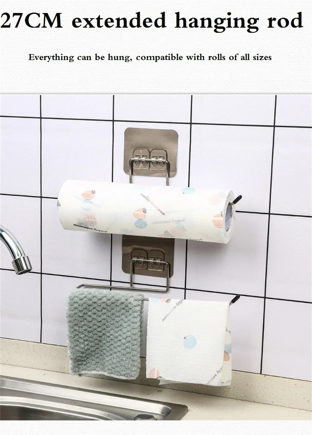 Kitchen paper towel stand glue toilet rack towel, hang tissue dispenser roll napkin cabinet storage accessories, 2 pieces - ALPENZO