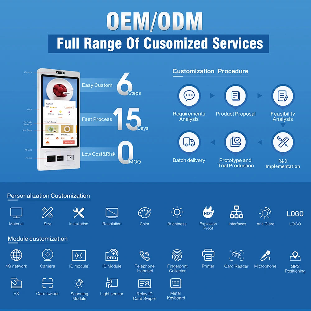 TouchWo 15.6 21.5 23.8 Inch Wall Mount Touch Screen AIO Computer Touchscreen Self Service Checkout Ordering Ticket Payment Kiosk - ALPENZO