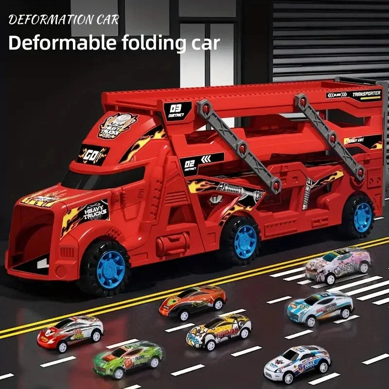 Large Kid Truck Deformation Transporter Car Toys Models Educational Model Folding Track Racing Vehicle Boys Girls Birthday Gift ALPENZO