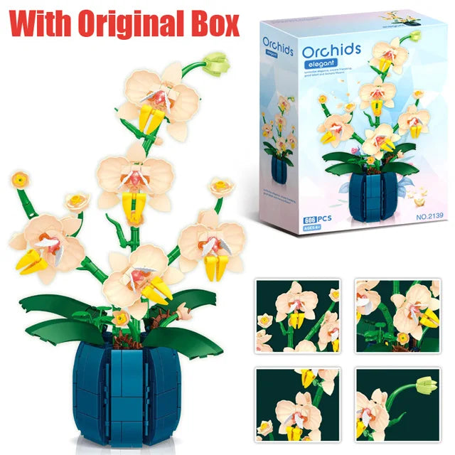 Orchid Flowers Building Blocks Bonsai Plant Model Bricks Bouquet Flower Blocks Creative Romantic Home Decoration Kids Toys Gifts ALPENZO