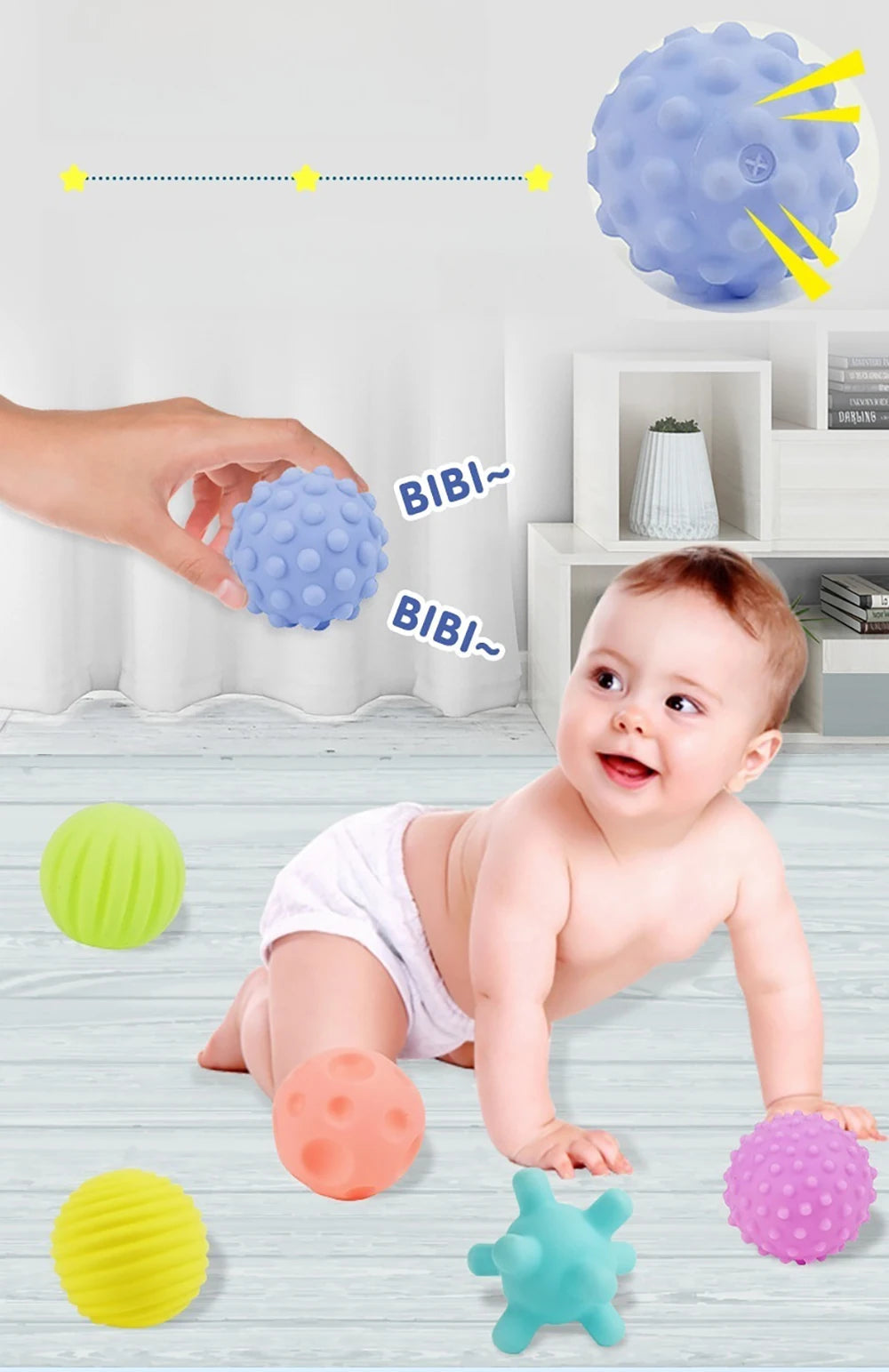 6Pcs Textured Multi Ball Set Develop Tactile Senses Toy Baby Touch Hand Ball Toys Training Ball Massage Soft Balls Kids Gifts ALPENZO