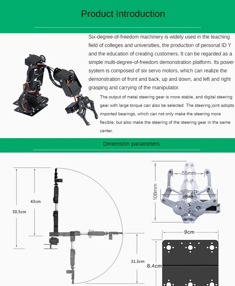 360 Degrees 6 DOF Robot Metal Alloy Mechanical Arm Claw Kit MG996R for Arduino Robotics Kit Educational Ps2 Programmable Toys ALPENZO