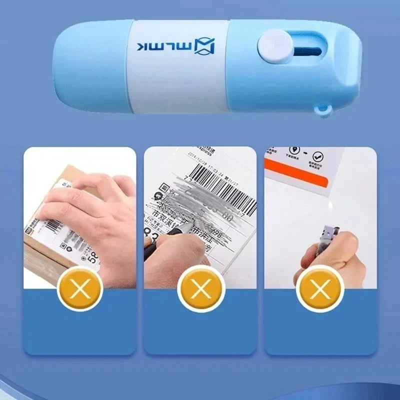 Retractable Box Opener Thermal Paper Correction Fluid With Unboxing Knife Privacy ID Information Blackout Theft Protection Stamp ALPENZO
