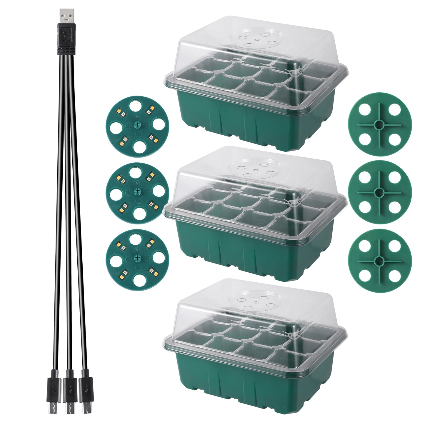 Seed Starter Tray Box With LED Grow Light Nursery Pot Seedling Germination Planter Adjustable Ventilation Humidity 6/12/13 Cell - ALPENZO
