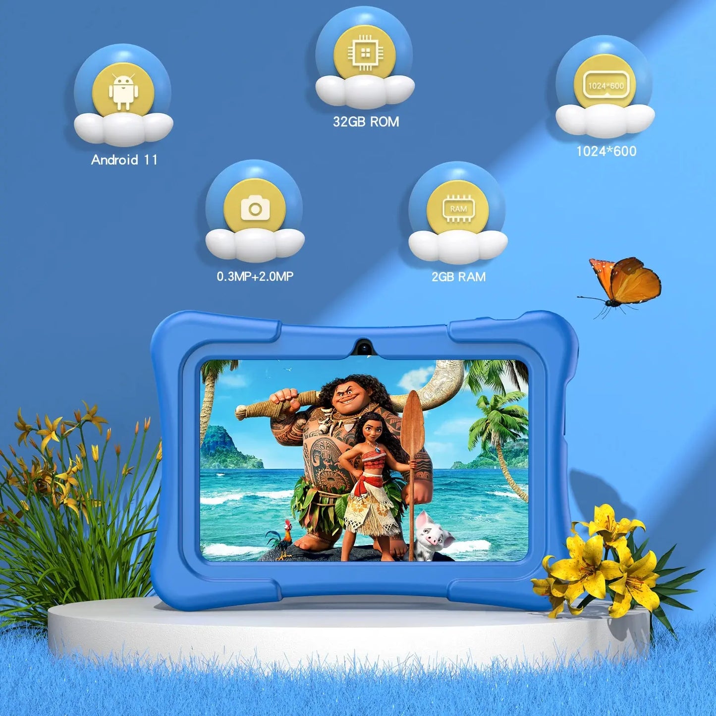 PRITOM Tablet for Kids 7 Inch Android 11 32 GB WiFi Bluetooth Dual Camera Educational Software Installed with Proof Case - ALPENZO