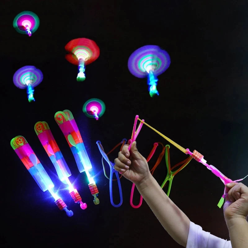 Amazing Light Toy Arrow LED Light Toys Outdoor Party Fun Gift Rubber Band Catapult Glow In The Dark Rocket Helicopter Flying Toy ALPENZO