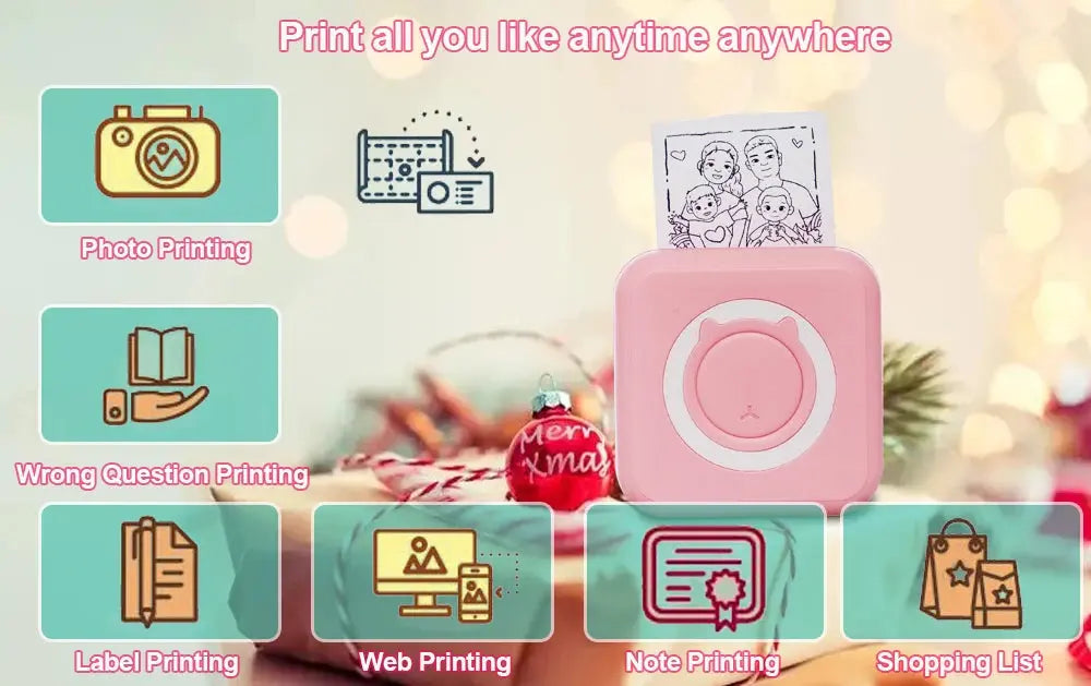 KGG Mini Portable Thermal Printer Paper Photo Pocket Thermal Printer Printing Wireless BT Connect Printers 200dpi Photo Lable - ALPENZO