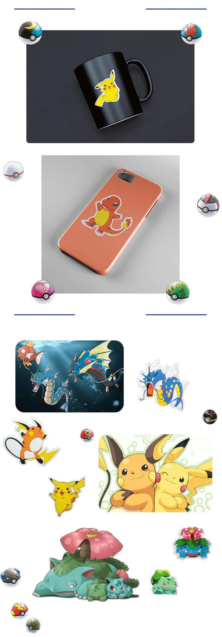 50/100Pcs Kawaii Pikachu Pokemon Stickers Motorcycle Phone Car Skateboard Laptop Decal Sticker Waterproof Classic Kid Toy ALPENZO