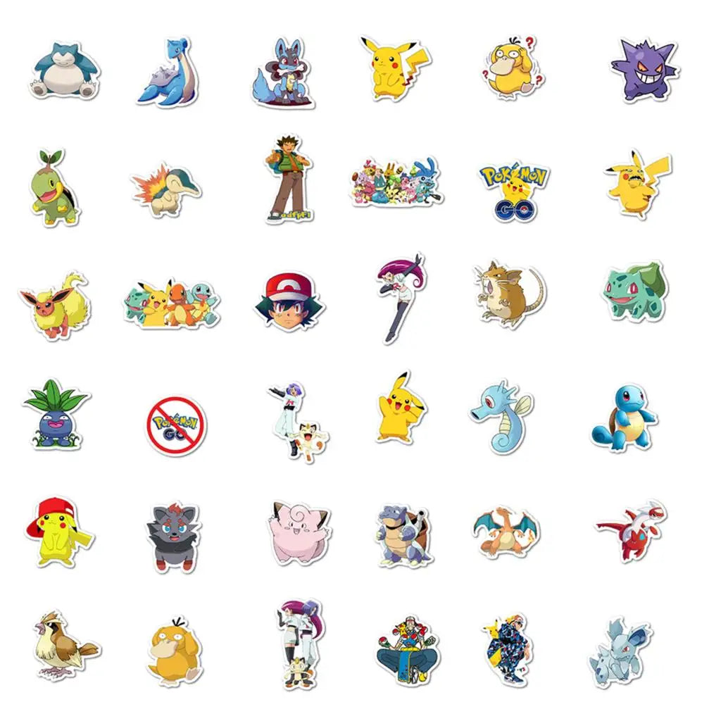50/100Pcs Pokemon Stickers Kawaii Pikachu Skateboard Bicycle Guitar Laptop Kids Waterproof Stiker Toys ALPENZO