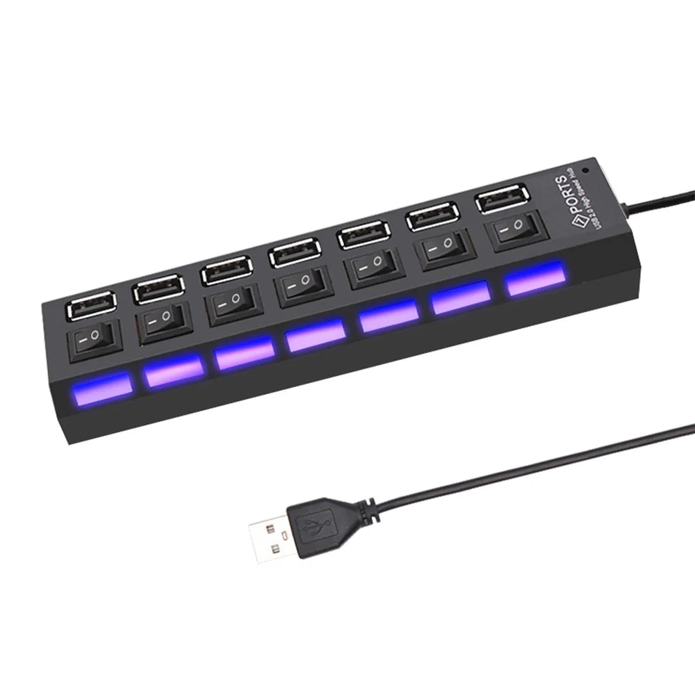 USB HUB USB Switch USB Hub 2.0 Adapter High Speed Multi 7 Ports Hub USB On/Off Switch Portable USB Splitter For Computer Laptop - ALPENZO