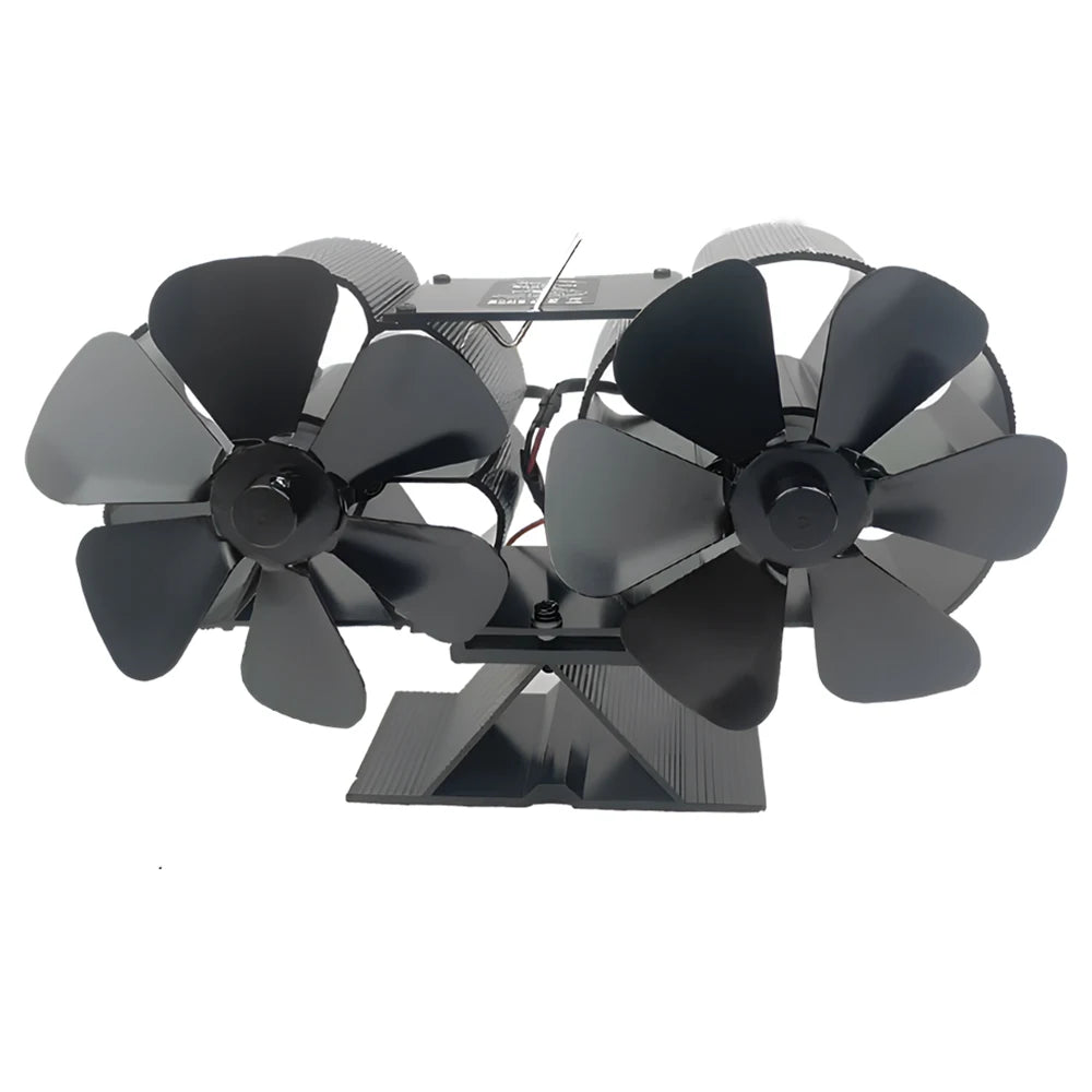 Wood Stove Fan Heat Powered Dual Silent Motors 6 Blades Non-Electric Heat Activated Fireplace Fan with Bracket and Magnetic Ther - ALPENZO
