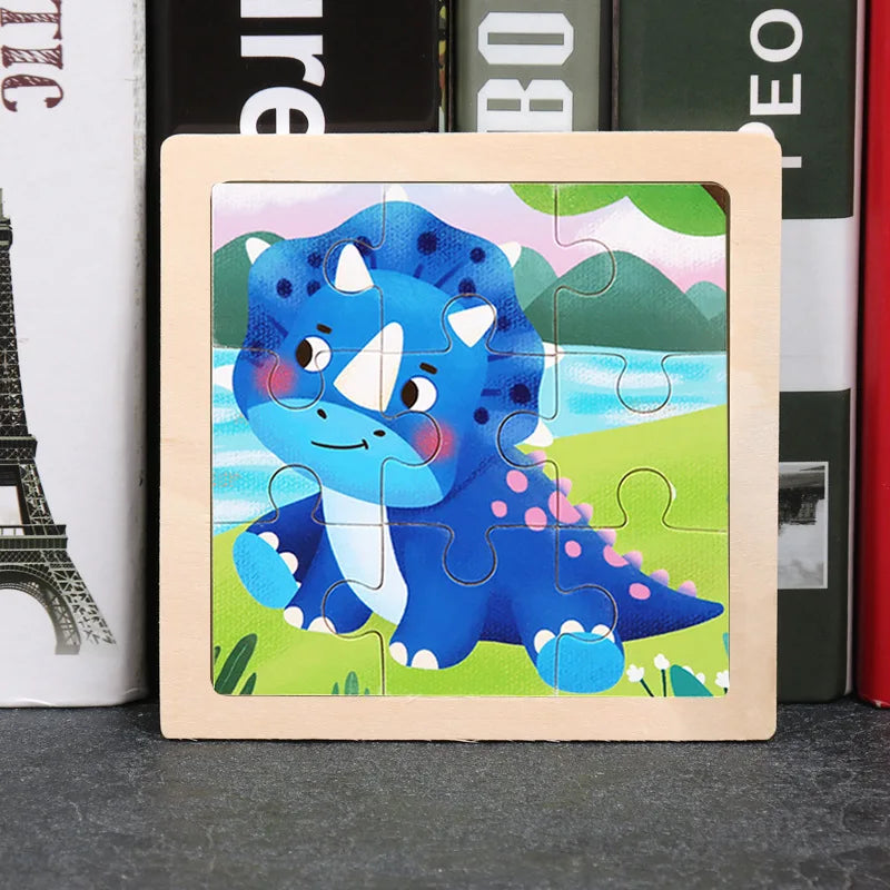 Hot Sale 11X11CM Kids Wooden Puzzle Baby Cartoon Animal Traffic Tangram Wood Puzzle Educational Jigsaw Toys For Children Gifts ALPENZO