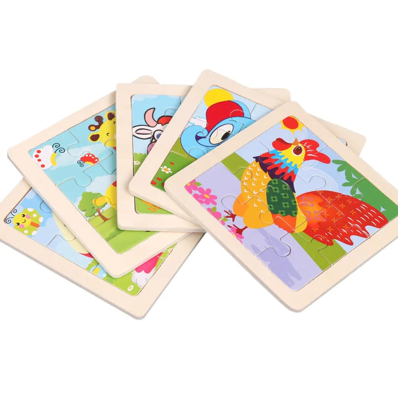 Hot Sale 11X11CM Kids Wooden Puzzle Baby Cartoon Animal Traffic Tangram Wood Puzzle Educational Jigsaw Toys For Children Gifts ALPENZO