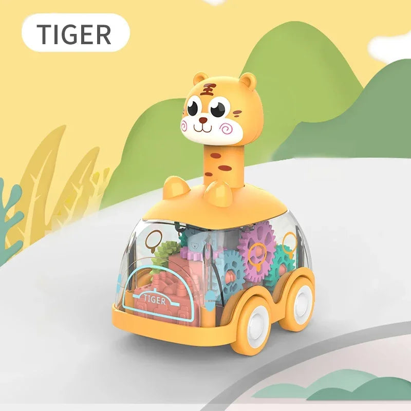 Press Gear Car Children's Toy Car Pull Back Boy Children Inertial Car Puzzle Animals Car ALPENZO