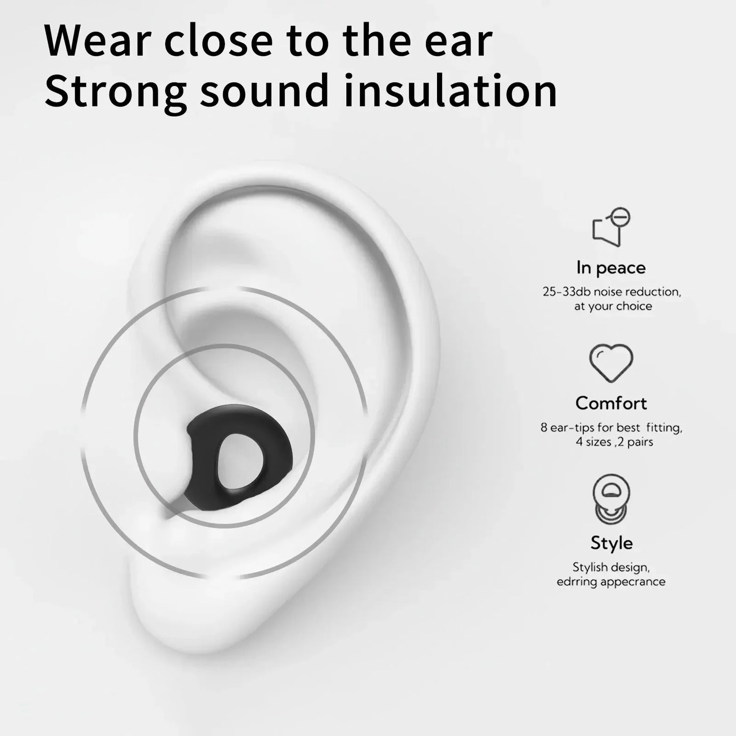 HUAK Quiet Ear Plugs for Sleep,Swim, Work– Super Soft, Reusable Hearing Protection for Noise Reduction 8 Ear Tips in XS/S/M/L