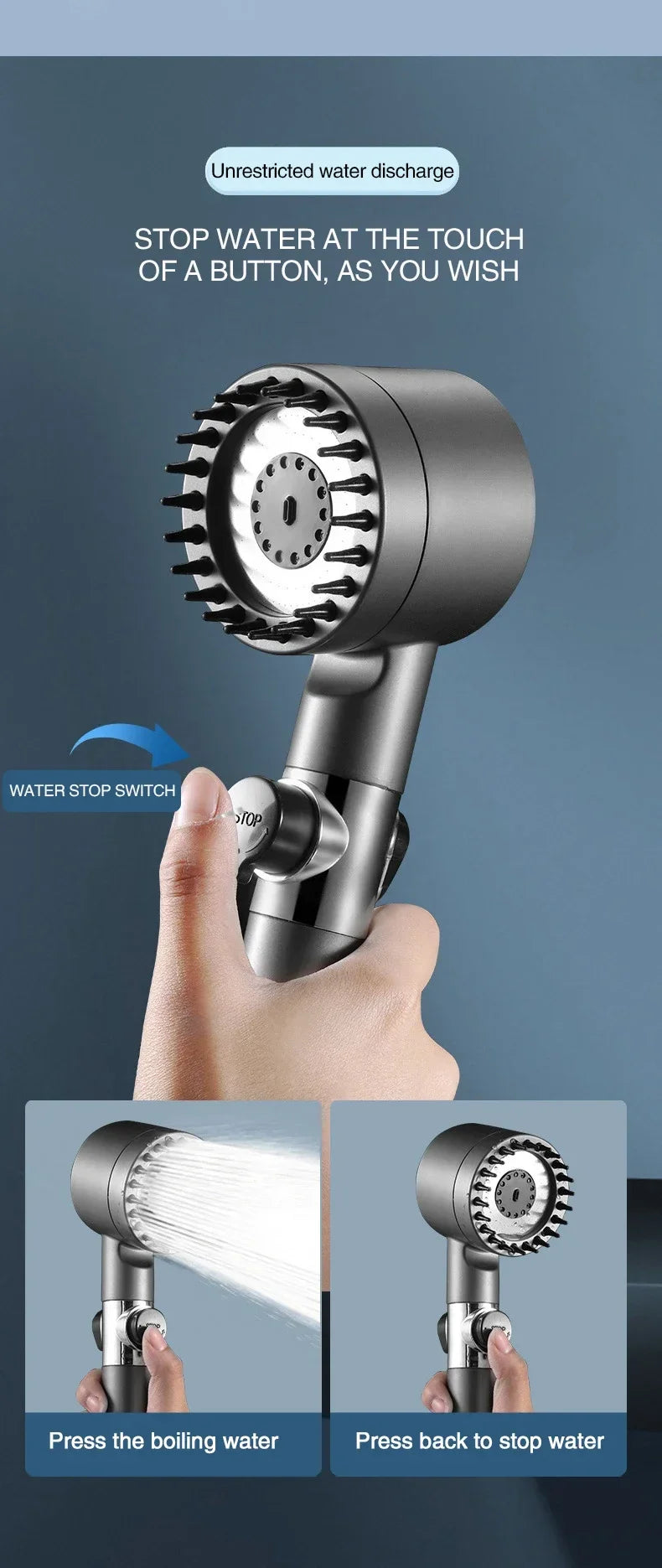High Pressurized Filter Shower Head 3-mode Adjustable Spray with Massage Brush Rain Faucet Bathroom Accessories - ALPENZO