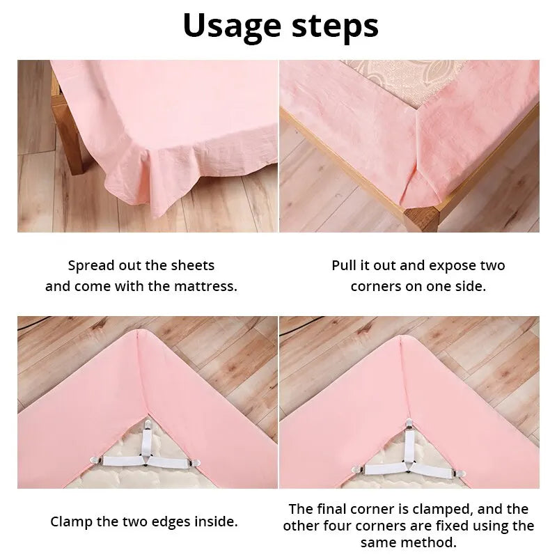 4Pcs/lot Bed Sheet Fasteners Holder Gadgets for Bed Sheet Organizer Mattress Cover Clip For Home Elastic Straps Adjustable Clips - ALPENZO