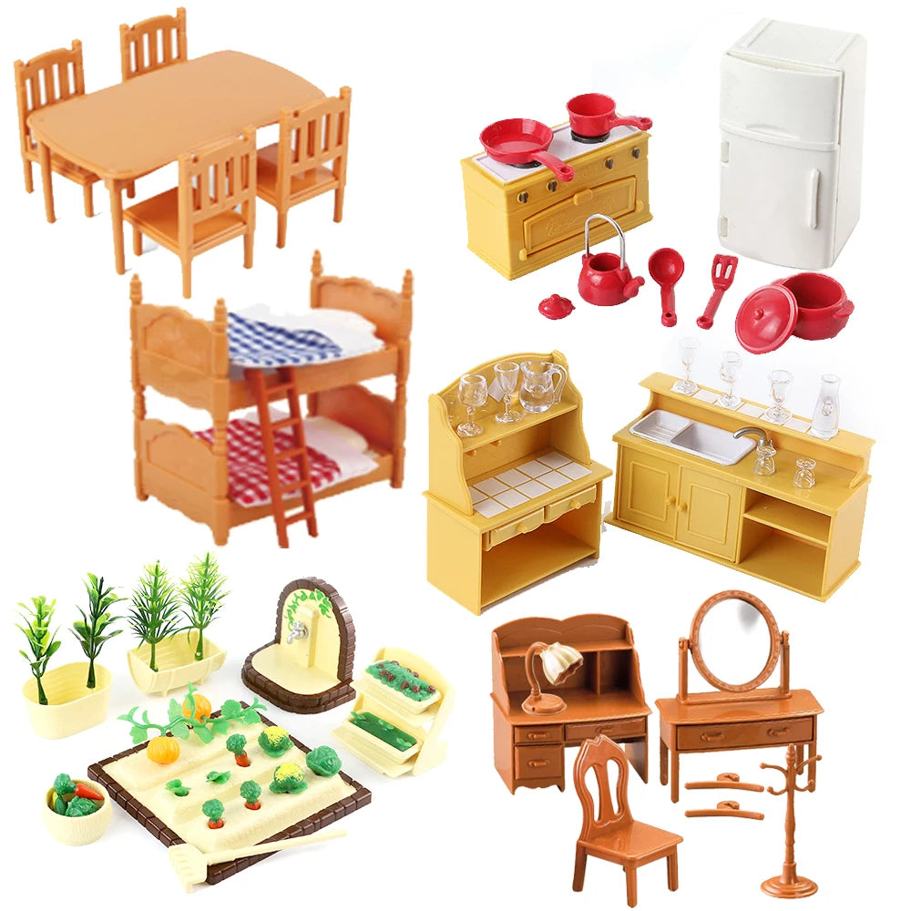 Forest Animal Family Dollhouse Furniture 1/12 Miniature Toys Girl Dolls Accessories Bedroom Bathroom Dollhouse Kit For Dolls ALPENZO