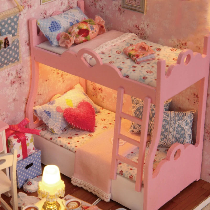 Kitten Mini Wooden Doll House Model Building Kits Toy Home Kit Creative Room Bedroom Decoration with Furniture For Birthday Gift ALPENZO
