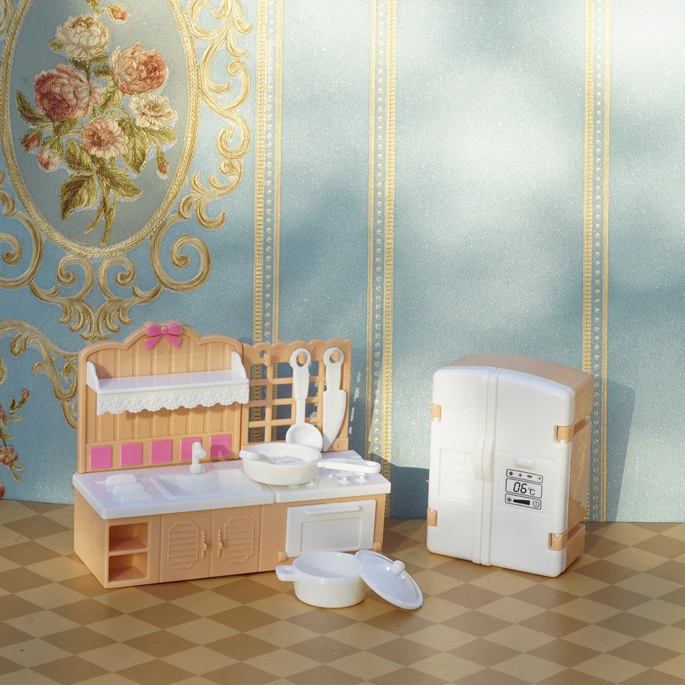 24Pcs Style Brown Miniature DollhouseFurniture Accessory Kids Toy Cute Kawaii Pink Kitchen Cooking Things For Girl Gifts ALPENZO
