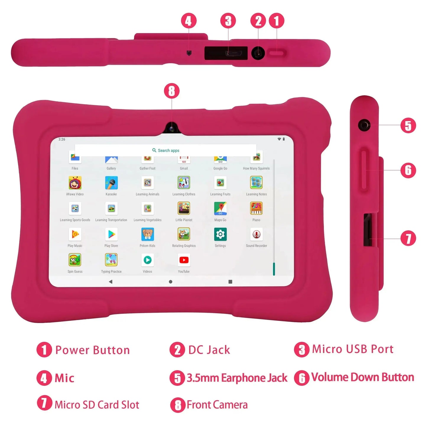 PRITOM 7 Inch Kids Tablet Quad Core Android 10 32GB WiFi Bluetooth Educational Software Installed - ALPENZO