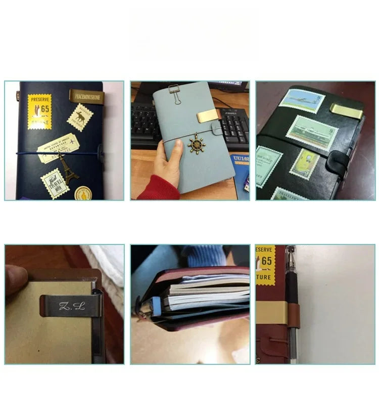 Vintage Brass Notebook Metal Pen Clips PU Leather Pen Holder Loose Leaf Dairy Memo Clip Bookmarks Journal Planner Pencil Holder ALPENZO