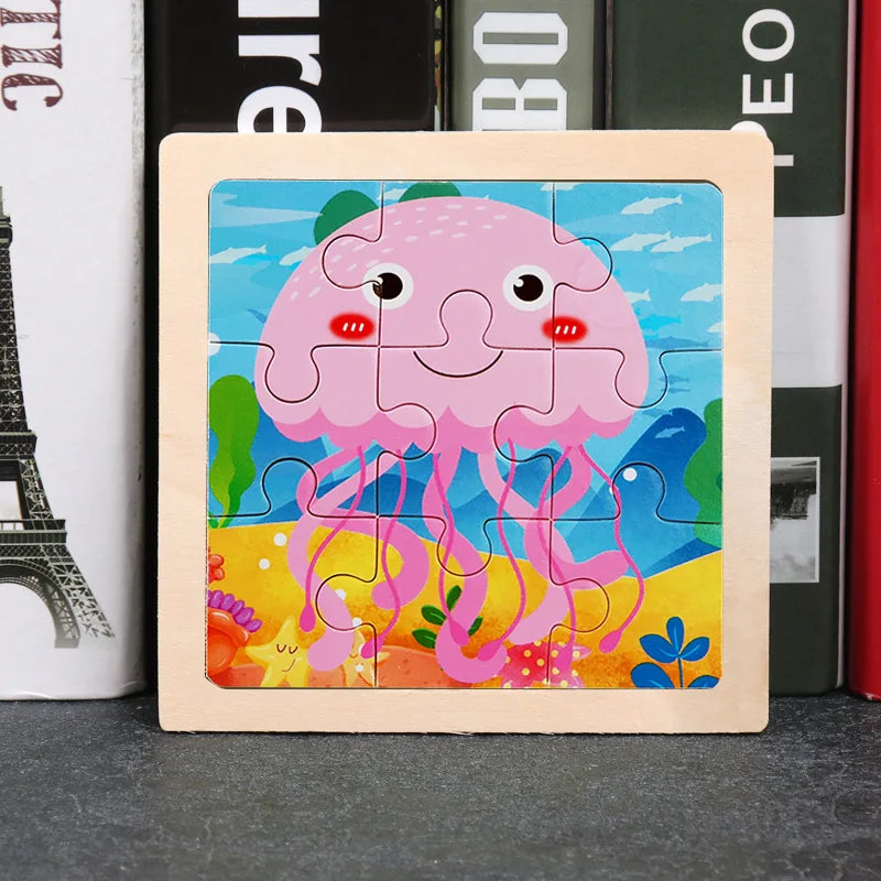 Hot Sale 11X11CM Kids Wooden Puzzle Baby Cartoon Animal Traffic Tangram Wood Puzzle Educational Jigsaw Toys For Children Gifts ALPENZO