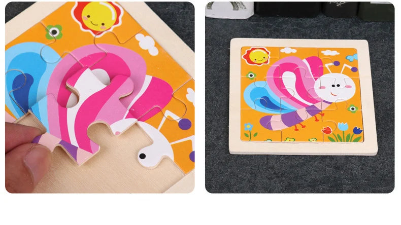 Hot Sale 11X11CM Kids Wooden Puzzle Baby Cartoon Animal Traffic Tangram Wood Puzzle Educational Jigsaw Toys For Children Gifts ALPENZO