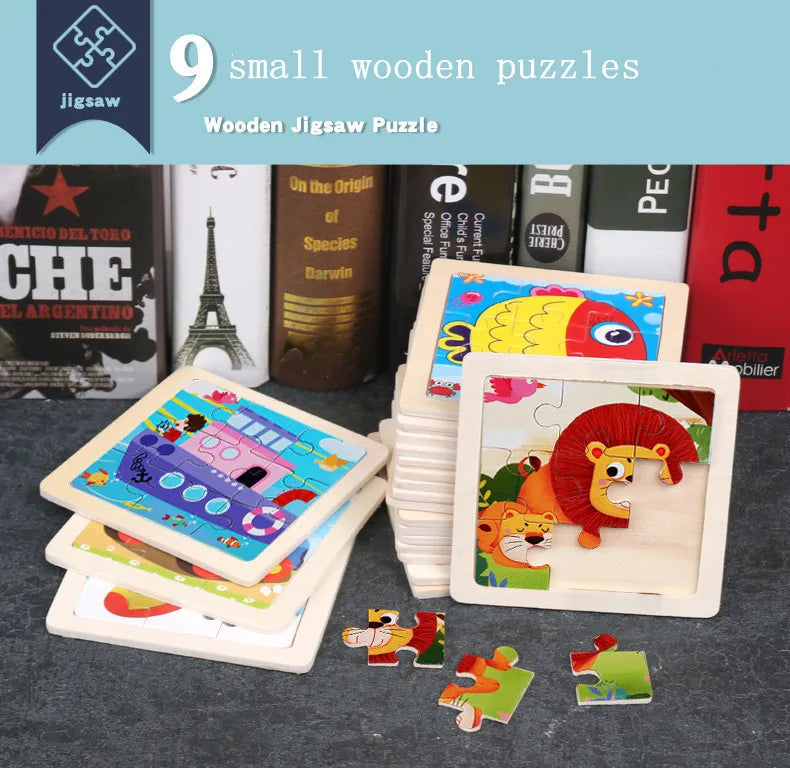 Hot Sale 11X11CM Kids Wooden Puzzle Baby Cartoon Animal Traffic Tangram Wood Puzzle Educational Jigsaw Toys For Children Gifts ALPENZO