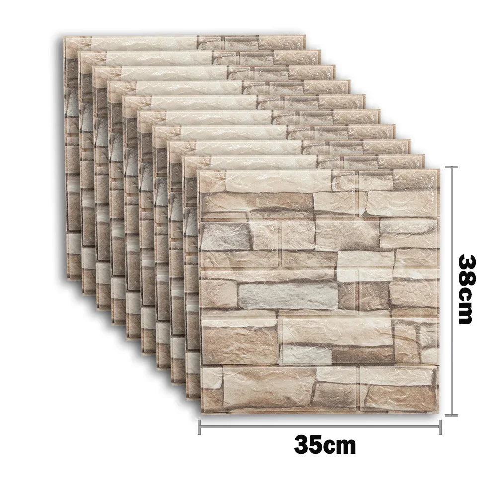 10pcs Self Adhesive Decor 3D Foam Wall Stickers Pane Room Waterproof peel and stick Brick Wallpaper for Interior Decoration - ALPENZO