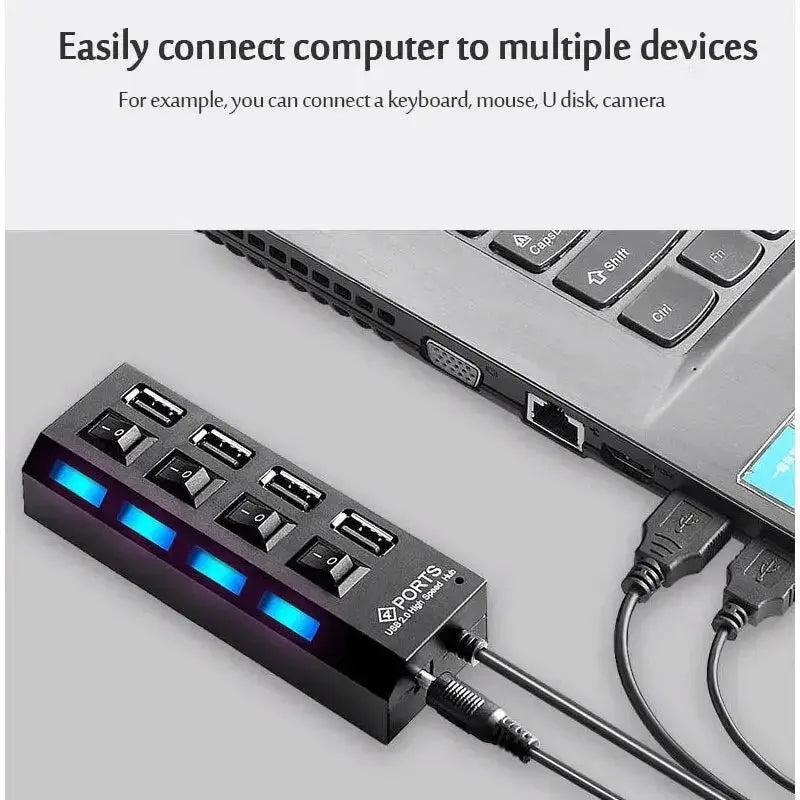 High Speed Usb Hub 2.0 Adapter Expander Multi Usb Splitter Multiple Extender Led Switch Lamp For Pc Laptop 4 Ports 7 Ports - ALPENZO