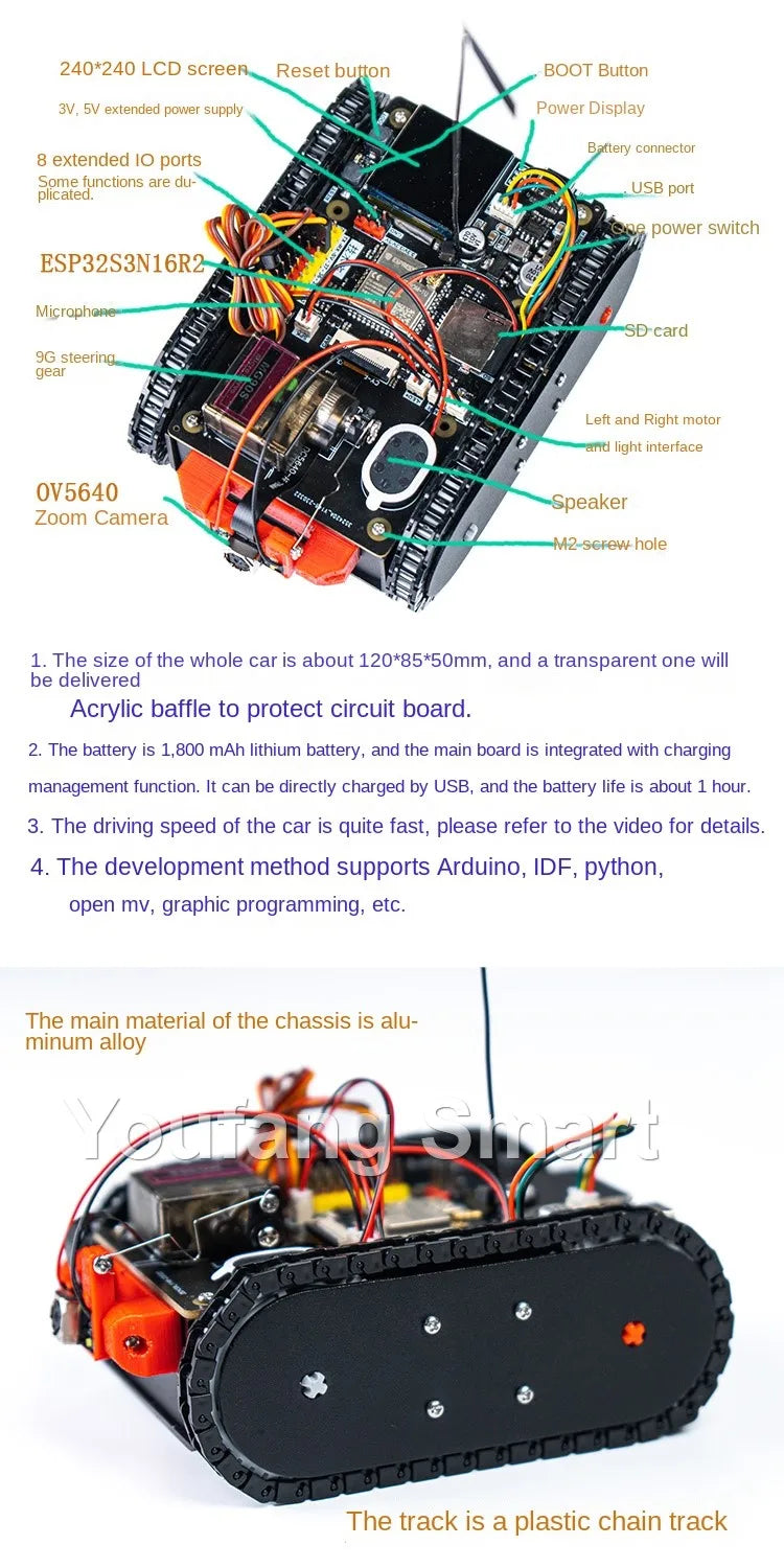 Esp32 Remote Control Tank Model Metal Chassis Tractor Crawler Balance Car Mount Truck Robot Chassis for Wifi RC Scout Robot Car ALPENZO