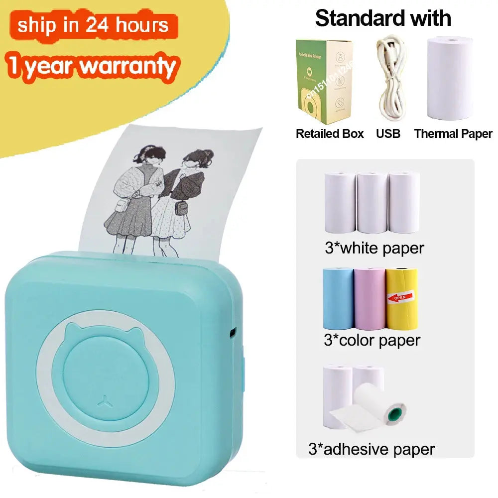 KGG Mini Portable Thermal Printer Paper Photo Pocket Thermal Printer Printing Wireless BT Connect Printers 200dpi Photo Lable - ALPENZO