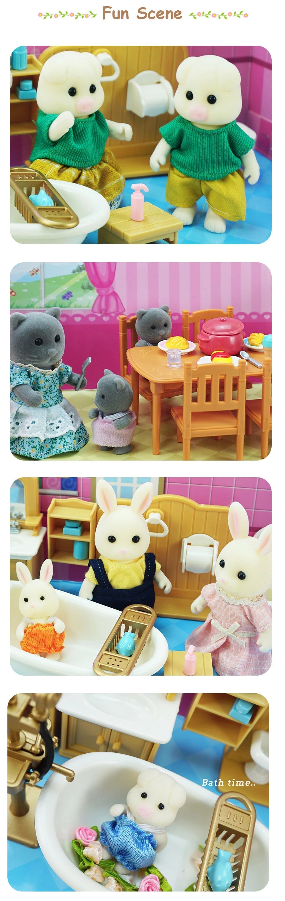 Dollhouse 1:12 Scale Forest Family Bunny Duck Reindeer Baby Animal Living Room Set Miniature Furniture Pretend Play Girls Gifts ALPENZO