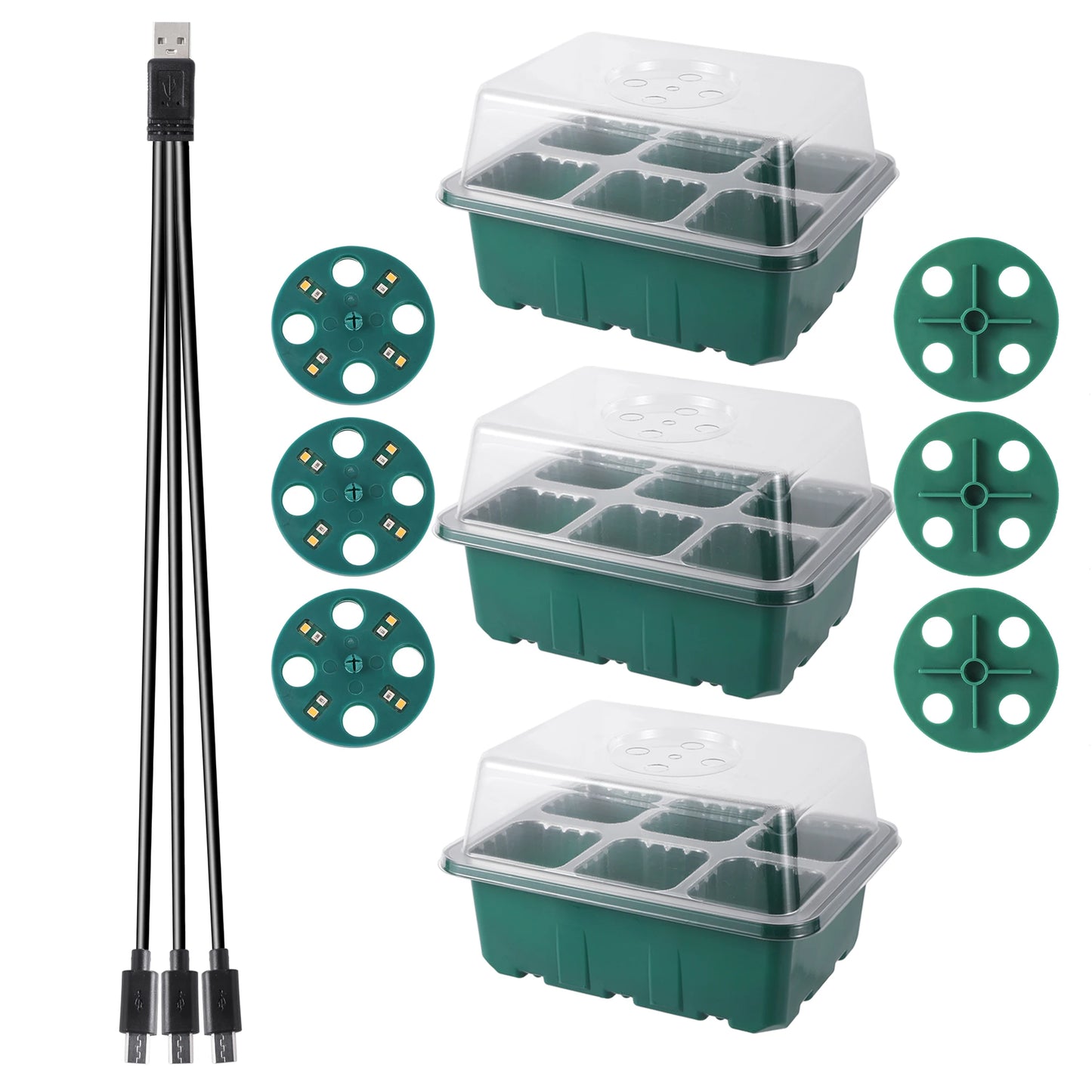Seed Starter Tray Box With LED Grow Light Nursery Pot Seedling Germination Planter Adjustable Ventilation Humidity 6/12/13 Cell - ALPENZO