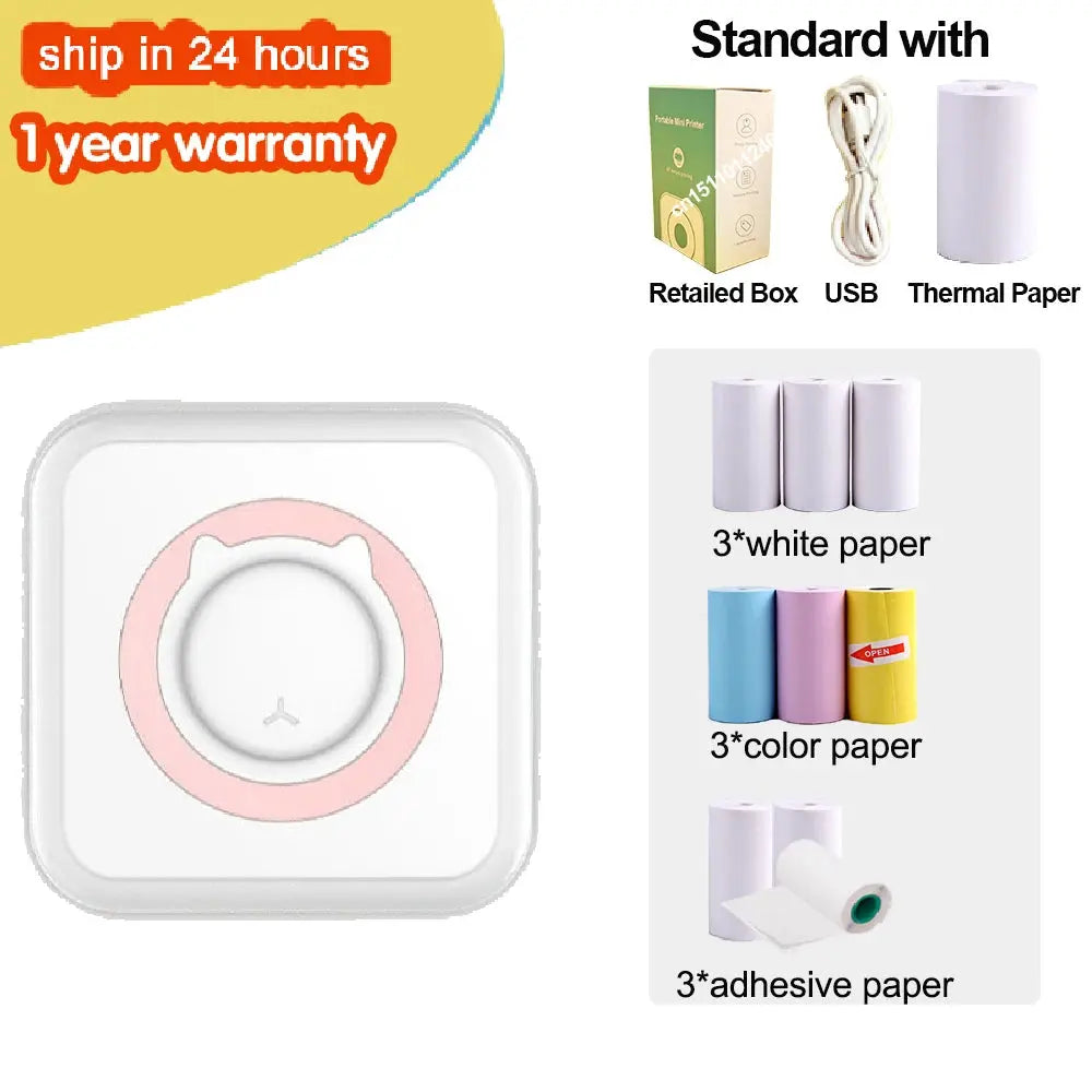 KGG Mini Portable Thermal Printer Paper Photo Pocket Thermal Printer Printing Wireless BT Connect Printers 200dpi Photo Lable - ALPENZO