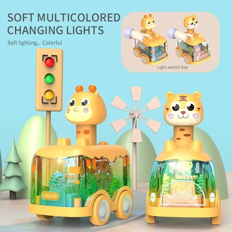 Press Gear Car Children's Toy Car Pull Back Boy Children Inertial Car Puzzle Animals Car ALPENZO