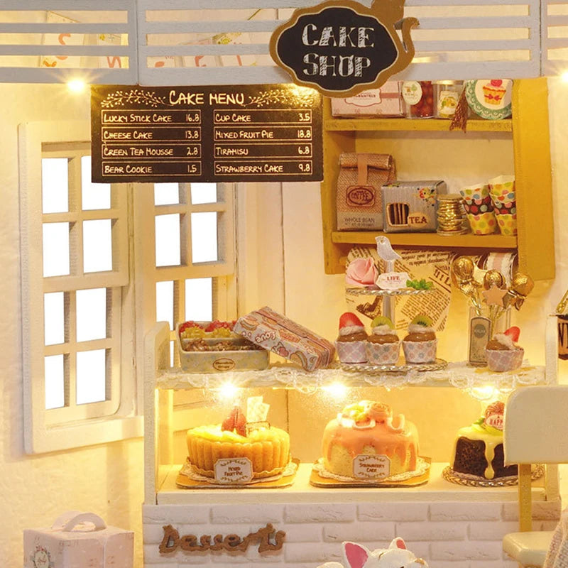 Kitten Mini Wooden Doll House Model Building Kits Toy Home Kit Creative Room Bedroom Decoration with Furniture For Birthday Gift ALPENZO