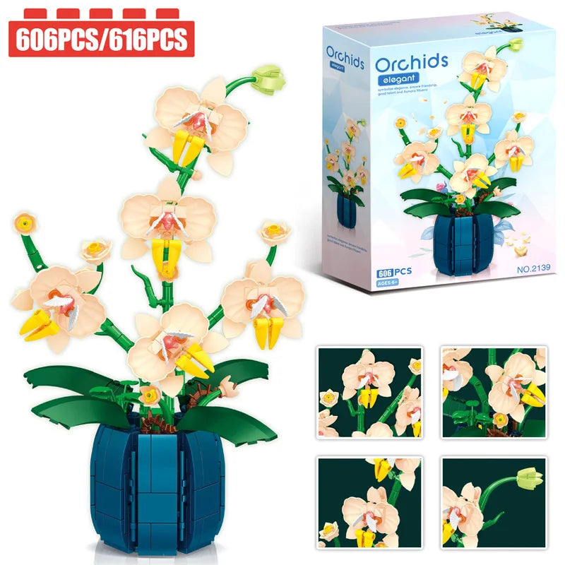 Orchid Flowers Building Blocks Bonsai Plant Model Bricks Bouquet Flower Blocks Creative Romantic Home Decoration Kids Toys Gifts ALPENZO