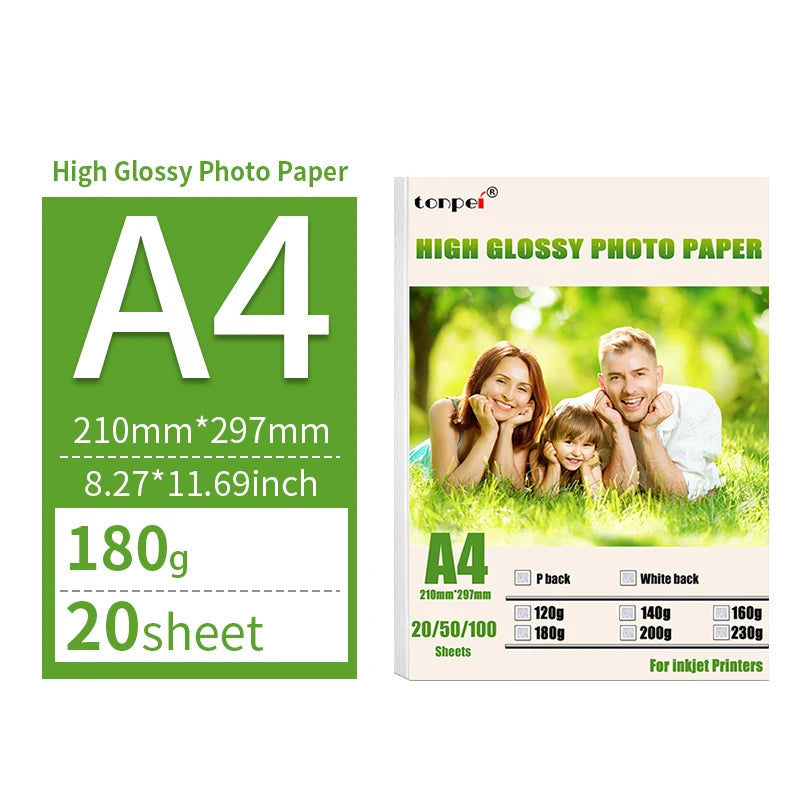 Multi Specification High Gloss Photo Paper 3R 4R 5R A4 Photo Printing Paper Inkjet Printer 180G Glossy Single-Sided Photo Paper ALPENZO
