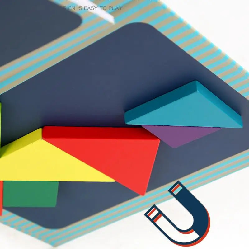 Wooden Jigsaw Magnetic Tangram Puzzle Book Educational Toys For Children Baby Kid Portable Montessori Learning Intelligence ALPENZO
