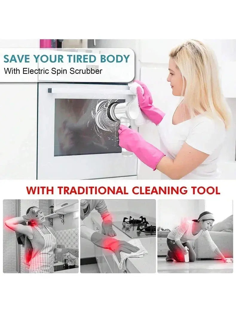 New Electric Spin Scrubber,Bathroom Cleaning Brush Power Scrubber with 5 Replaceable Brush Heads, 5 in 1 Electric Cleaning Brush - ALPENZO