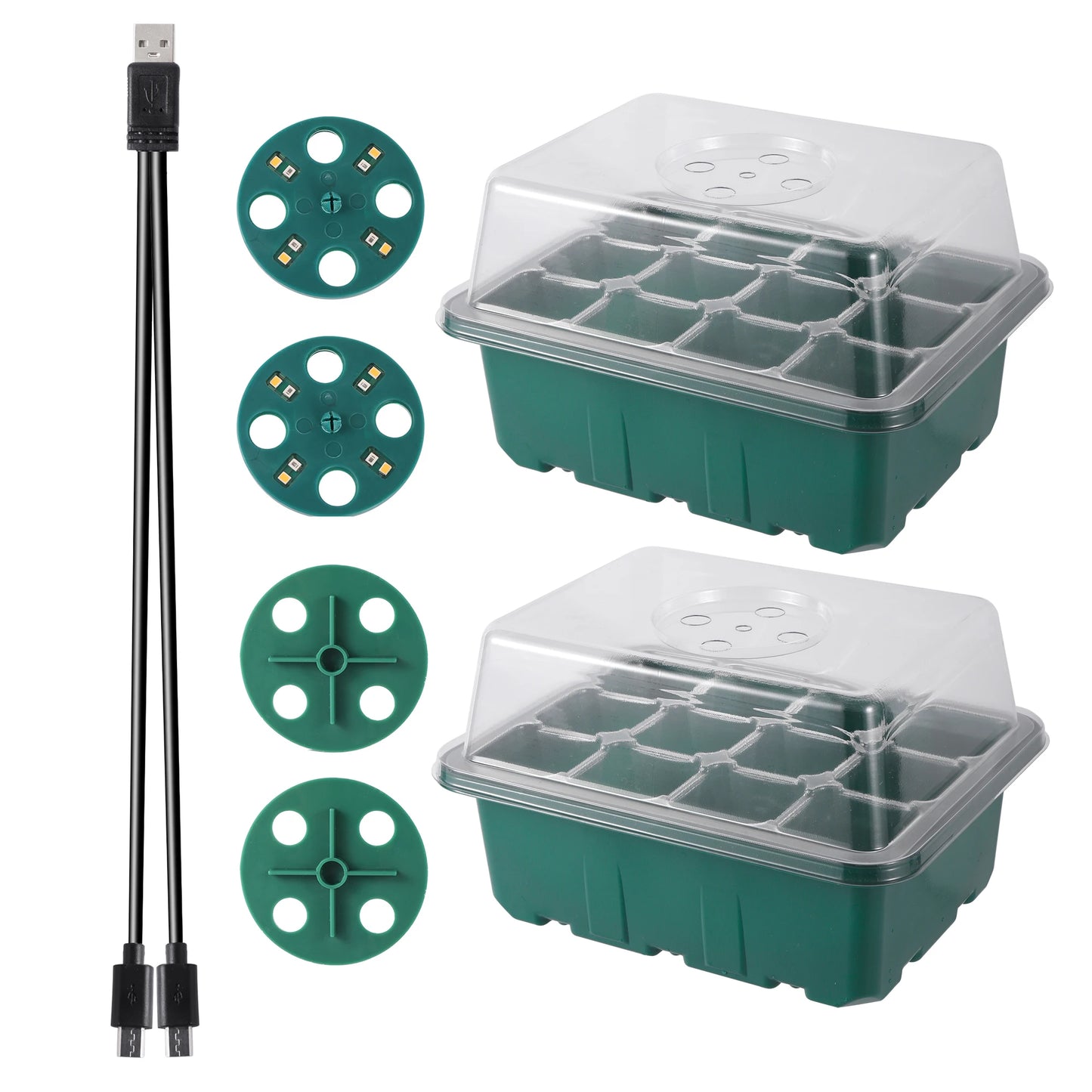 Seed Starter Tray Box With LED Grow Light Nursery Pot Seedling Germination Planter Adjustable Ventilation Humidity 6/12/13 Cell - ALPENZO