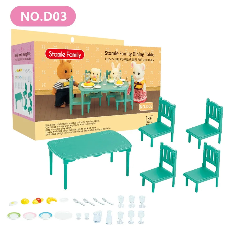 1:12 Miniature Furniture Forest Family Kitchen Toy Dining Table Dollhouse Accessories Bathroom Pretend Play For Girl Gifts Toys ALPENZO