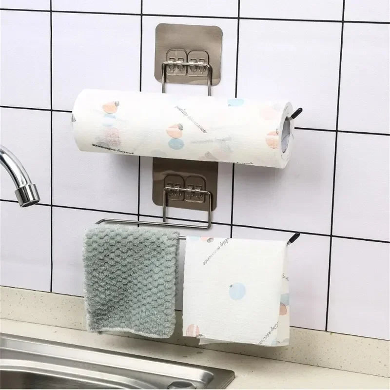 Kitchen paper towel stand glue toilet rack towel, hang tissue dispenser roll napkin cabinet storage accessories, 2 pieces - ALPENZO