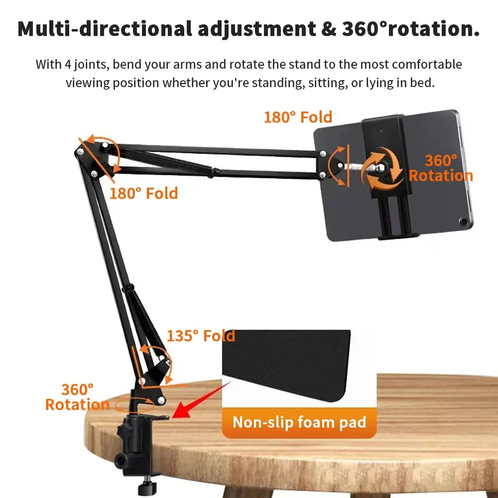 Universal Tablet Stand Clip Lazy Bracket Flexible Articulating Aluminum Arm Phone Mount Tablet Holder For All 4-11 Inch Device - ALPENZO